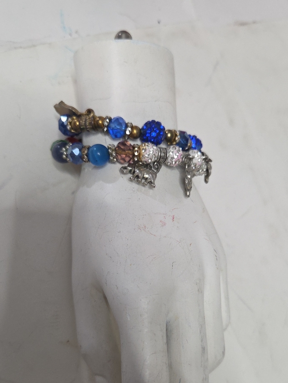 Hand Crafted Blue Beaded Elephant Charm Bracelet Set [1537]